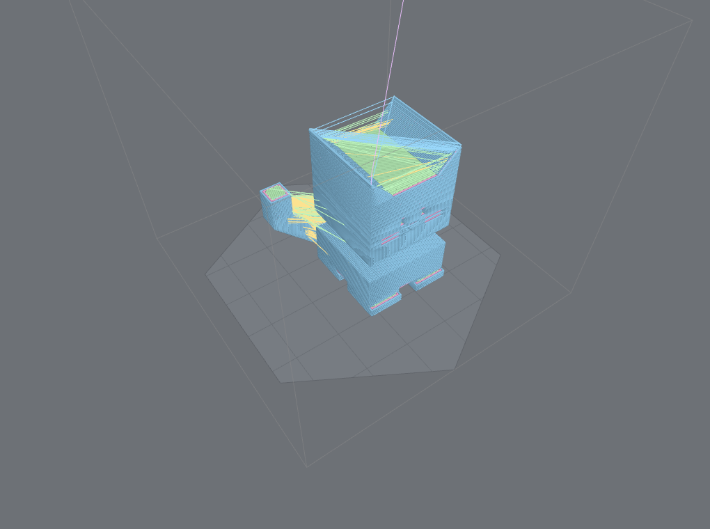 A print on a hexagonal build plate with the grid clipped to the polygon