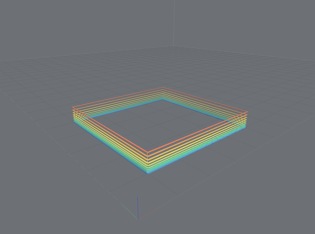A variable-layer-height print colored blue for thin layers to red for thick
